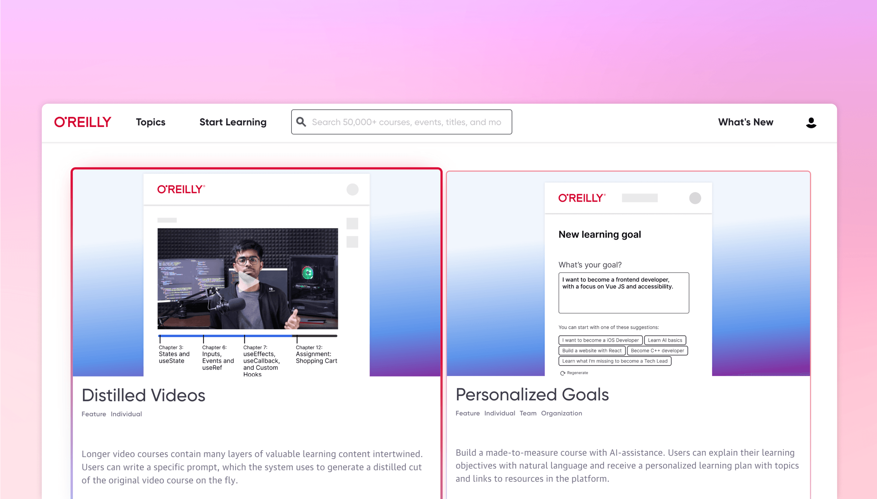 Screengrab of the thumbnails for Distilled Videos and Personalized Goals